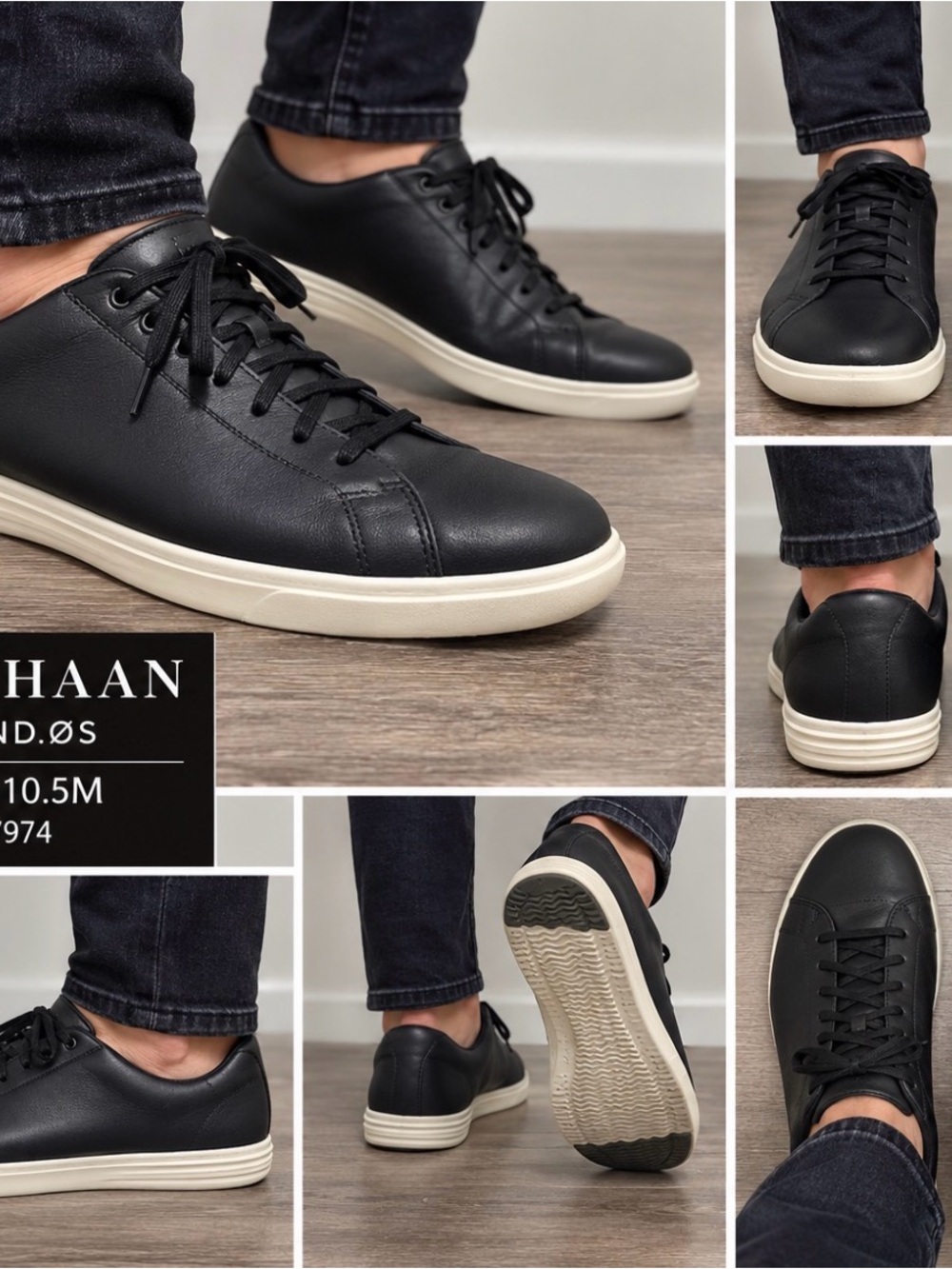 Cole Haan Grand.ØS Men’s 10.5M Black Leather Lace-Up Sneakers